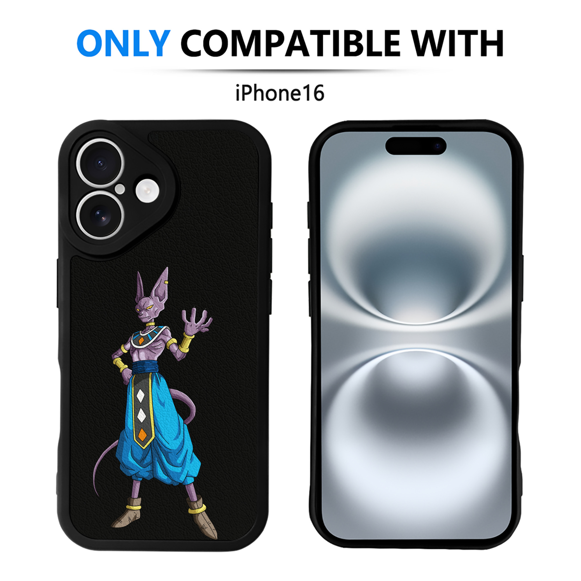 （画像用） ドラゴンボール ビルス 破壊神ビルス DRAGON BALL Beerus Birusu 【iPhone 16シリーズ対応】シリコンスマホケース（レザー調） 材質：シリコン